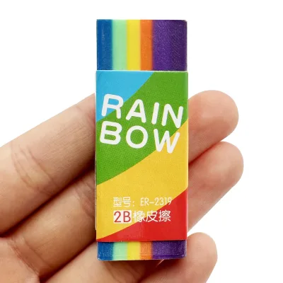 Hot Selling School Stationery Children's Pencil Erasers Kids PVC Paper Colorful Rainbow Office Erasers for School