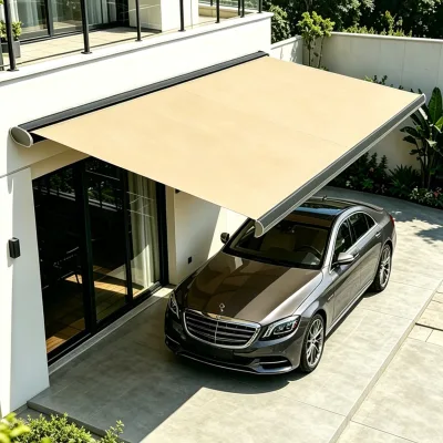Efficient Motorized Retractable Curved Arm Awning Waterproof Windproof UV Protection Free Standing Sun Shade Canopy Quick