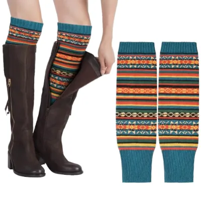 Women's Thick Breathable Leg Warmers Color Block Boot Cuffs Knitted Winter Socks Short Crochet Covers for Boots Ankle Boots