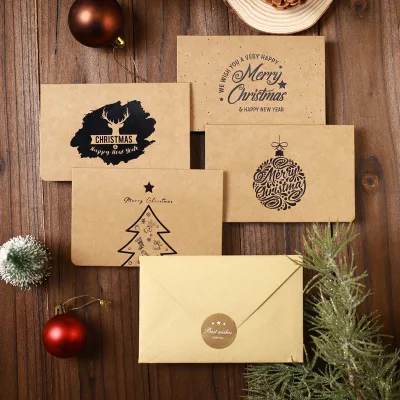 Customized Printing Kraft Paper Christmas Greetings Card New Year With Thickened Envelopes