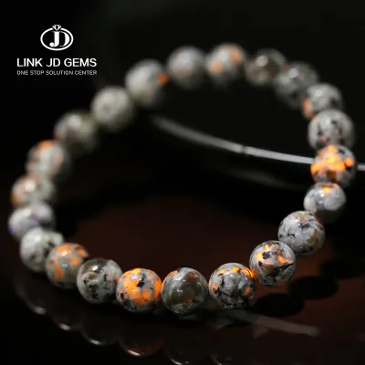 LINK JD GEMS Luxury Ball-Shaped Natural Yooperlite Stone Beaded Stretch Bracelet Wholesale Spiritual Healing Jewelry UV Reactive