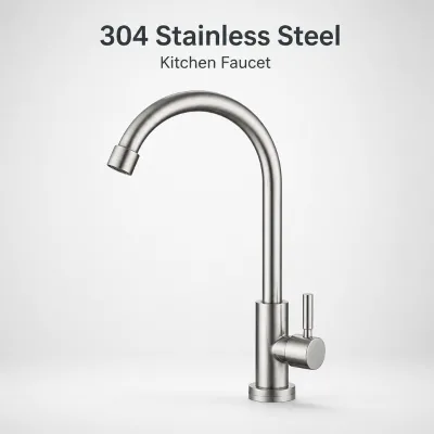 JIKU Modern Kitchen Cold Water Faucet Brushed Nickel 304 Stainless Steel Single Handle Single Hole Deck Mounted High Arc Sink