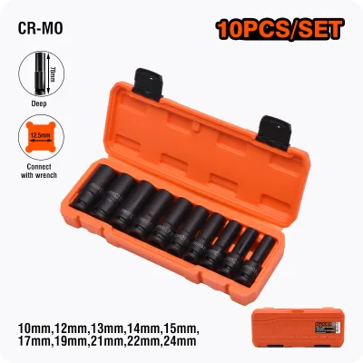 HARDEN 10Pcs 1/2" Impact Deep Socket Set with Ball Hex Black Phosphate Finish Industrial Grade