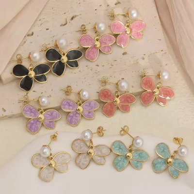 Wholesale Fashion Bijoux Oil Dripping Earrings Luxury Heart Bow Flower Stud Earrings Minimalist Design Jewelry for Women