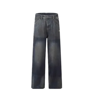 Casual Vintage Washed Denim Pant in Black Low Waist Loose-Fit Wide-Leg Jeans for Winter Solid Pattern Type