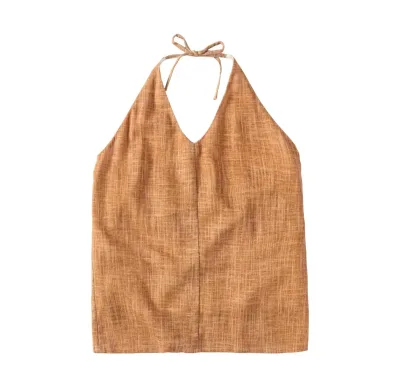 Women Halter Neck Lyocell Linen Blend Tank Top With Cotton Lining European American Summer Casual Wear OEM ODM Custom