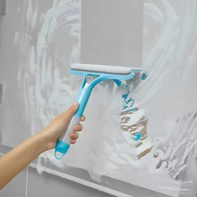 Handheld Blue Glass Wiper - No Streaks Window Squeegee for Bathroom Mirrors Kitchen Glass Doors