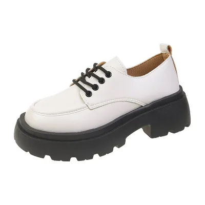 2023 Spring and Autumn New British Style Small Leather Shoes Women's Fashion Retro Thick Heel Lace up Thick Sole Single Shoe
