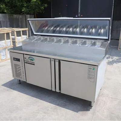 Hot Commercial Sale Stainless Steel Pizza Preparation Table with G/N Container Commercial Grade with Air and Fan Cooling Options