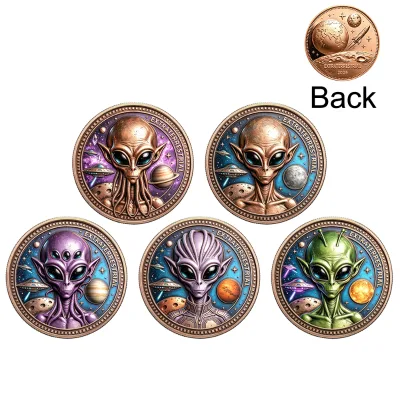 Wholesale Custom 1 oz .999 Pure Copper Multi-style Alien Coins UFO Space Commemorative Challenge Coin for Collection Gift