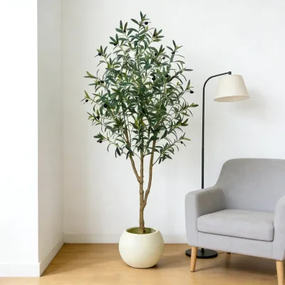 Olive Trees Artificial Indoor, Faux Olive Tree with White Tall Planter, Artificial Plants with Lifelike Fruits