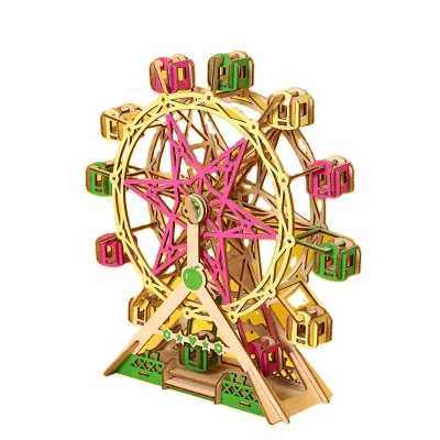 Puzzled 3D Wooden Windmill Construction Model Kit House Educational DIY Wood Toy Ferris Wheel Hobby to Build for Decoration