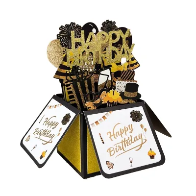 Handmade Creative High End Black 3D Pop up Digital Printing Folding Birthday Card