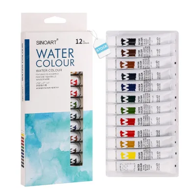 SINOART in Stock 12 Colors Watercolor Painting Set Tubes 12ml Low Moq 0.41 Fl oz Water Color Paint Set for Acuarela