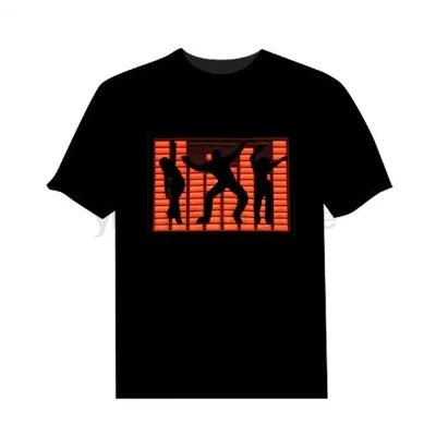 High Quality Sound Activated Light Up Flashing Equalizer EL LED T-Shirt Cotton short Tshirt for Rock Disco Party DJ