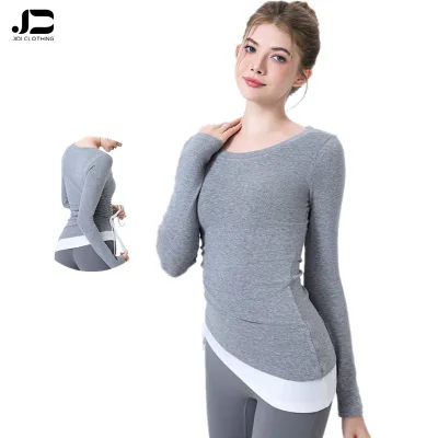 Color Draw Rope Heat Storage Slim Top Women Wear Fitness Clothes Running Yoga Long Sleeve Training Sports T-shirt