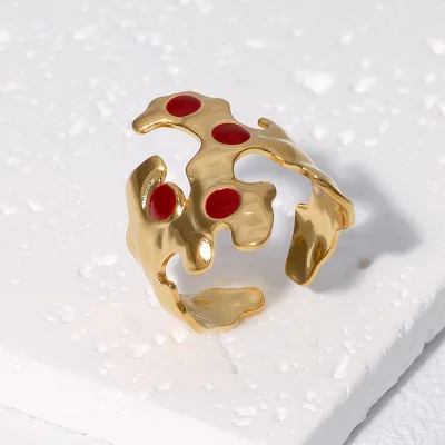 Exaggerated Shaped Index Finger Personality Black Irregular Niche Wide Face 18k Gold Plated Stainless Steel Black Ring
