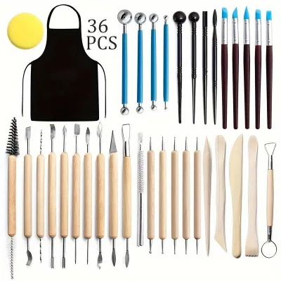 Bview 36PCS Pottery Tools Kit for Sculpting Air Dry Clay, DIY Arts & Crafts, Pottery Wheel Tools, Molding & Shaping Tools Set