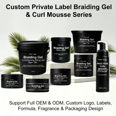 Factory Wholesale Black Packaging Braiding Shining Gel Curl Defining Mousse Custom Private Label Hair Styling Products
