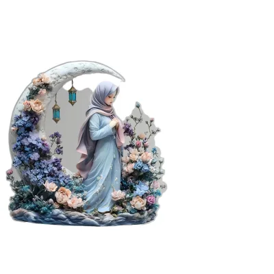 Valentine's Day 2D Acrylic Crescent Lady Statue Elegant Cross-Border Design Office Ornaments High-End Artificial Flowers for