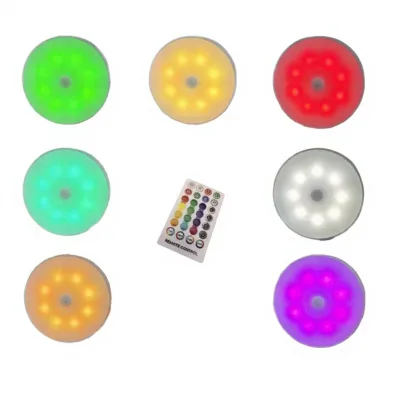 RGB 16 Colors Multicolored Modern Home Remote Control Rechargeable LED Puck Light Night Light Battery Operated