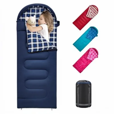 Kids Sleeping Bag 3-4 Season Flannel Lined Rectangular Windproof Lightweight for Teens Youth Boys Girls Camping Hiking