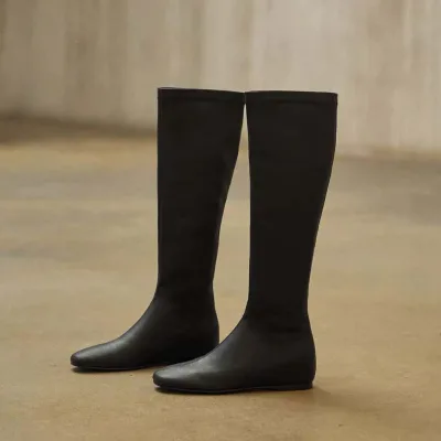 Simple Elastic Eco-friendly Cow Upper Knee-High Boots Women's New Comfortable Versatile Height-increasing Fashion Boots