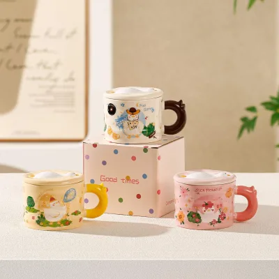 Creative Cute Relief Duck Ceramic Mug Couple Breakfast Coffee Cup