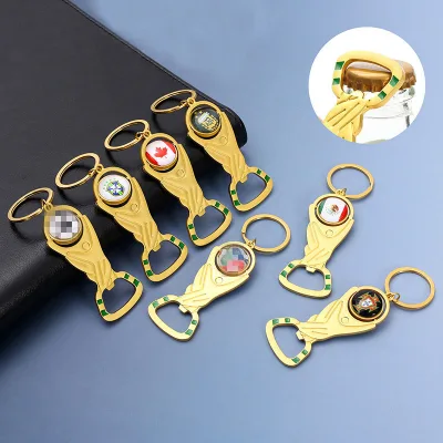 2026 Soccer Themed Durable Gravure Printed Bottle Opener Tassel Keychain Canada Mexico USA Country Flags Design Custom Metal