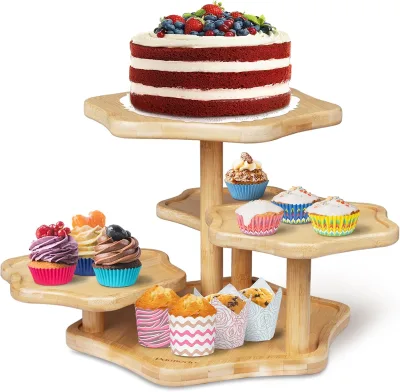 Custom 5-Tier Bamboo Cupcake Tower Stand, for Tea Party, Coffee Break, Festival, Birthday Etc,Wooden Cake Stand in Cloud Shape