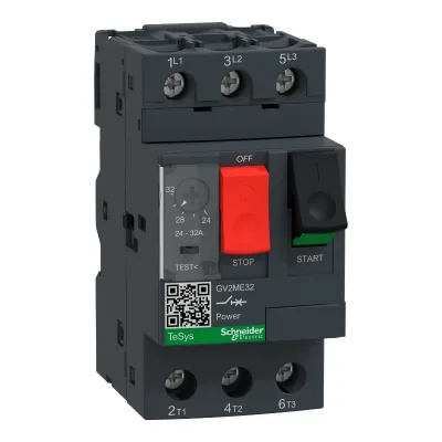 Brand New and Original Motor Circuit Breaker, TeSys Deca, 3P, 24 to 32A, Thermal Magnetic, Screw Clamp Terminals GV2ME32