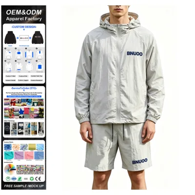 Summer Sun Protection Long Sleeve Zip up Hoodie and Shorts Custom Streetwear Matching Set Windbreaker Tracksuit for Men