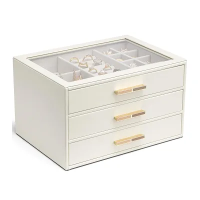 BXR High-End Three-Layer Drawer Jewelry Box with Transparent Skylight 25x18x16CM for Necklaces and Earrings Storage
