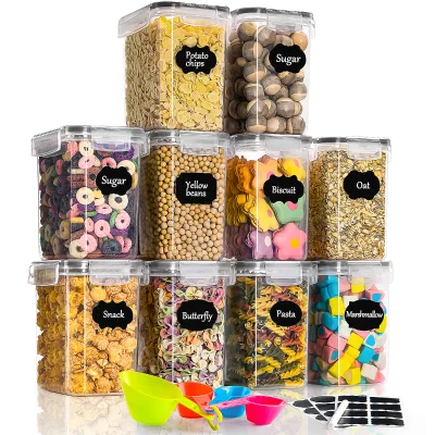 10pc Bulk Set of Clear 1.6L Food-Grade Plastic Storage Containers Airtight Dry Goods Organizer