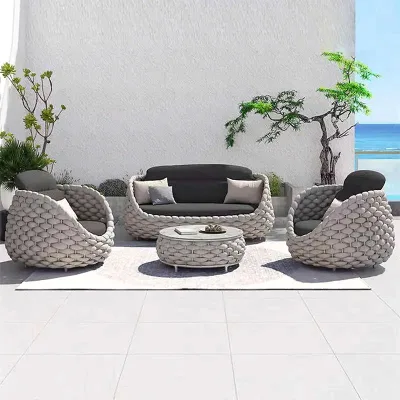 Hot Selling Rattan Modern Outdoor Furniture Garden Sofa Set Aluminum Frame Nordic Leisure Rope Weaving Patio Hotel Gym Apartment
