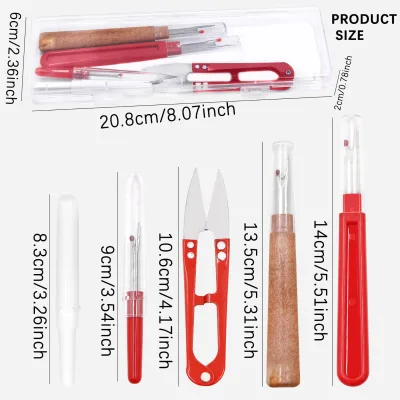 Portable 5pcs Seam Ripper Kit with Thread Snips Red Brown Color Sewing Tools for DIY Craft Embroidery