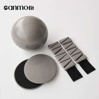 3-in-1 Pilates Sculpting Set with Stability Ball Core Sliders Adjustable Silicone Weighted Bangles for 15-Min Fat Burning Gym