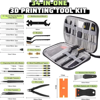 Complete 3D Printer Tool Kit Accessories Kit with Removal Scraper Nozzle Cleaner Pliers and Digital Caliper for 3D Printing