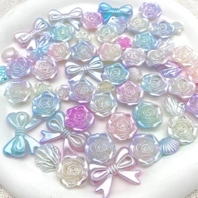 Bulk Mixed Pack Iridescent Pearl Rose Camellia Flatback Cabochons Coquette Bow Butterfly DIY Phone Case Jewelry Craft Supplies
