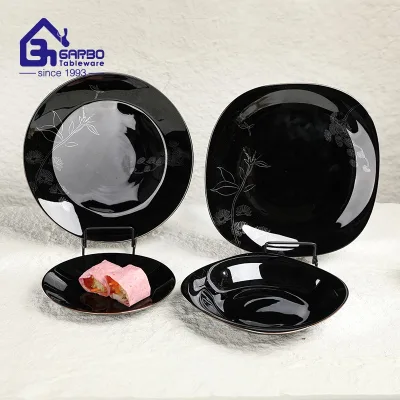 High-End Black Opal Glassware Black Opal Glass Plate Bowl for Algeria and Egypt Market Lotus Decal Factory New Collection