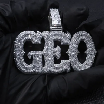 925 Silver Moissanite Pendant Custom GEO Single Letter Charm Silver Plated All Seeing Eye Inlay Hip Hop Jewelry Pendant