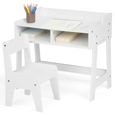 Customized Modern Eco-friendly Wooden Student Study Table and Chair Set with Storage for Living Room