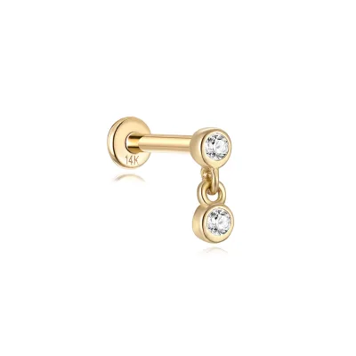 14K Real Gold Plated Silver Piercing Earrings for Women Cute Single Flower Water Drop Star Shape Geometric Pattern Zircon for