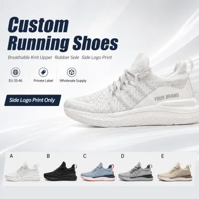Custom Running Shoes Breathable Elastic Knit Upper Lightweight EVA Sole Sneakers With Side Logo Print for Unisex Sport