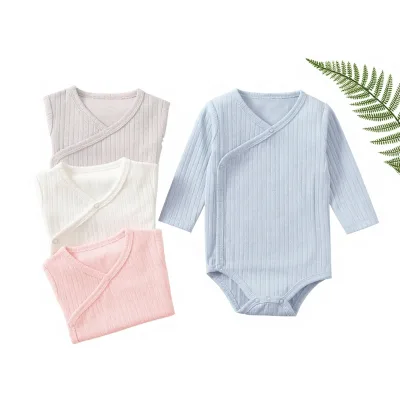Baby Onesie Long Sleeve Spring/Autumn Cross-Over Monk Robe Romper Newborn Clothes Infant Crawling Suit Butt-Covering Cotton