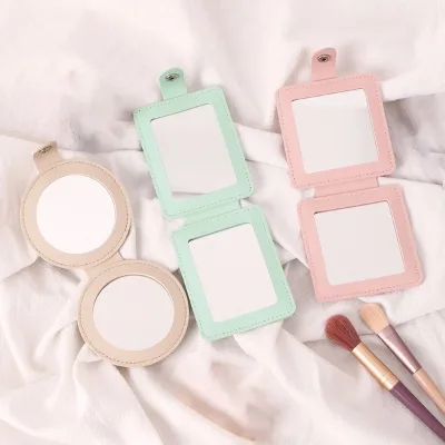 Creative Carry-on Mirror Portable Makeup Mirror with PU Cover Travel Handheld Foldable Pocket Mirror