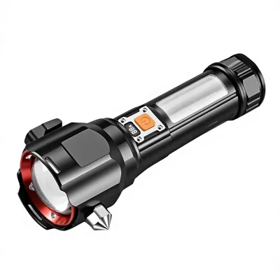 Multi-functional Safety Hammer Flashlight High-brightness Solar-powered IP44 500m Beam Distance Emergency Light for Fire Rescue