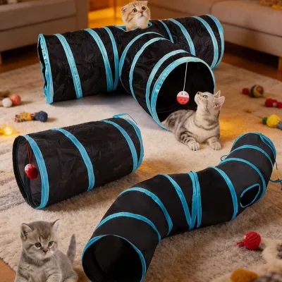 3 Way Collapsible Cat Tunnel for Indoor Play Interactive Foldable Cat Toy
