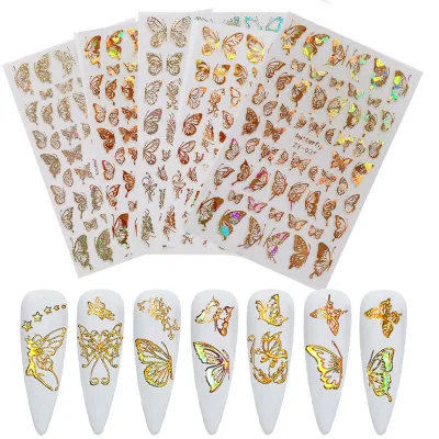 Trending 3D Silver Laser Gold Butterfly Nail Art Sticker Decals Decor Decoration for Nails