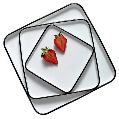 Modern Nordic Design Style Black Border Charger Plate Minimalist Dining Plate White Square Ceramic Tableware Plate for Hotels